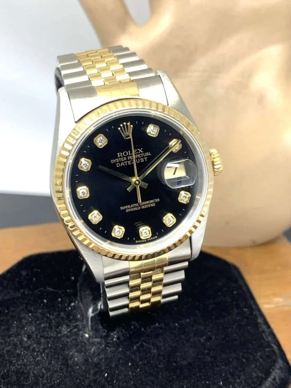 Rolex Datejust Watch 16233 Factory Diamond 18k Yellow Gold & Steel Vintage 1995